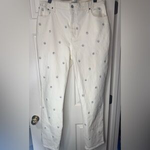 Abercrombie & Fitch White Jeans with Grey seashells. Size 33 16L High Rise
